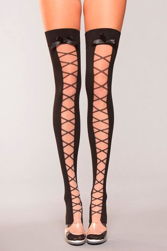 FAUX LACE UP FRONT THIGH HIGHS BWH801 - OS