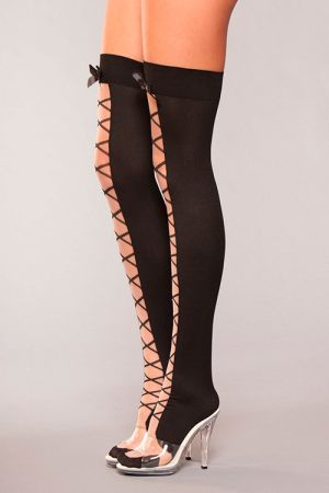 FAUX LACE UP FRONT THIGH HIGHS BWH801 - OS