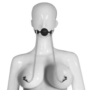 Breathable Ball Gag With Nipple Clamp Silver