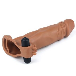 Pleasure X-Tender Vibrating Penis Sleeve #3 brown (19cm)