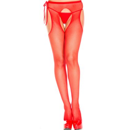 Fishnet seamless suspenders 904 red, MusicLegs - OS
