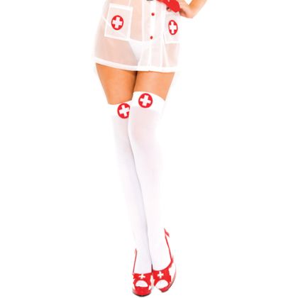 Nurse white cross thigh hi white-red, Musiclegs 4647 - OS