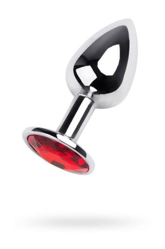 Silver anal plug TOYFA Metal,with a red gem