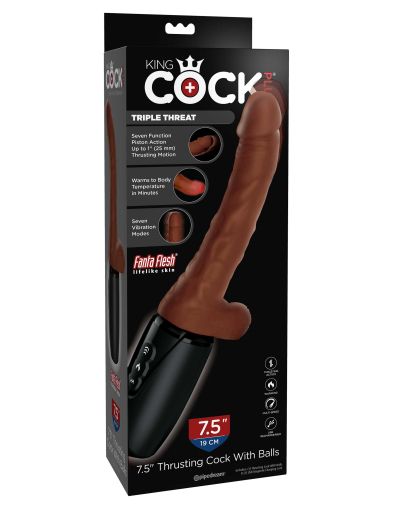 7.5" Thrusting Cock with Balls Brown 19cm