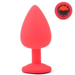 Red Large Size Silicone Anal Plug with Red Diamond (9 cm)