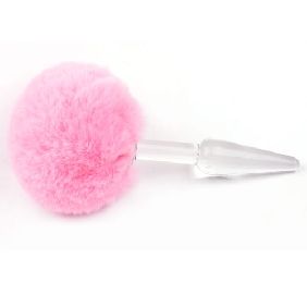 Glass Anal Plug with Short Pink Color Tail 18.5cm