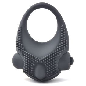 Black Color Silicone Vibrating Cock Ring with Clitoral Stimulator