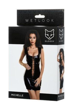 Glossy Shiny Wetlook dress with a lace - XL
