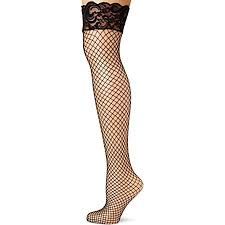 9061 STAY-UP LYCRA INDUSTRIAL LACE TOP THIGH HIGHS WITH BACK SEAM BLK - O/S 