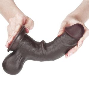 7.8'' Sliding Skin Dual Layer Dong - Whole Testicle, Brown