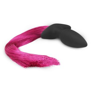 Silicone Anal Plug with Pony Tail, red