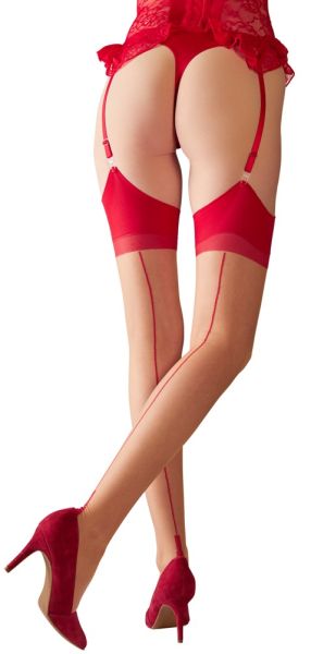 Stockings skin/red, Cotelli Legwear - S (2)